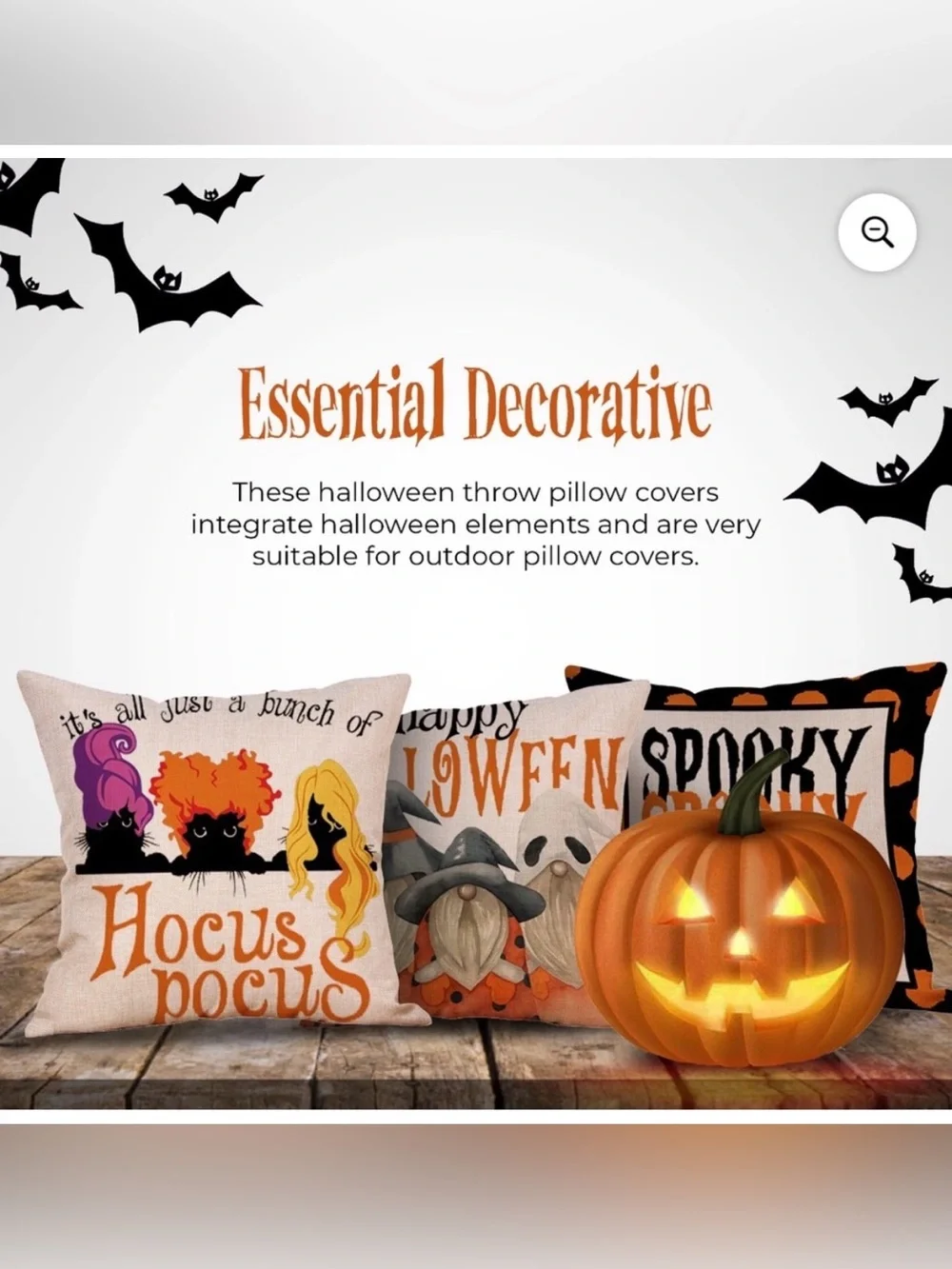 Halloween Hocus Pocus & Spooky Decorative Pillow Set - Orange/Black New 18x18”